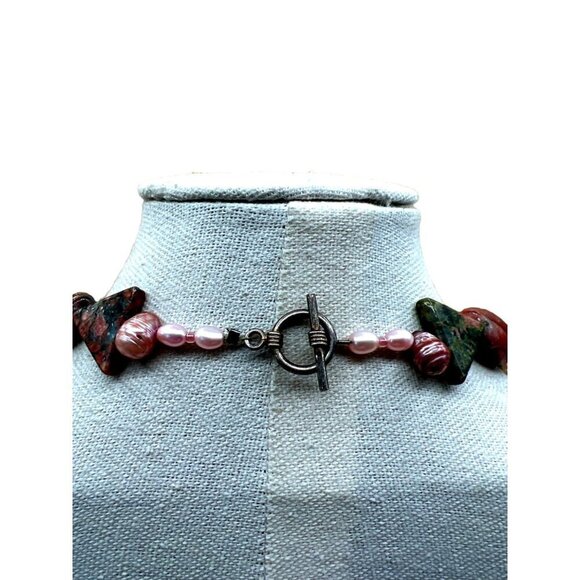 Handcrafted Unakite Pink Opal Pink Pearls & Cloisonné Beads Necklace.   B50 - Picture 11 of 16